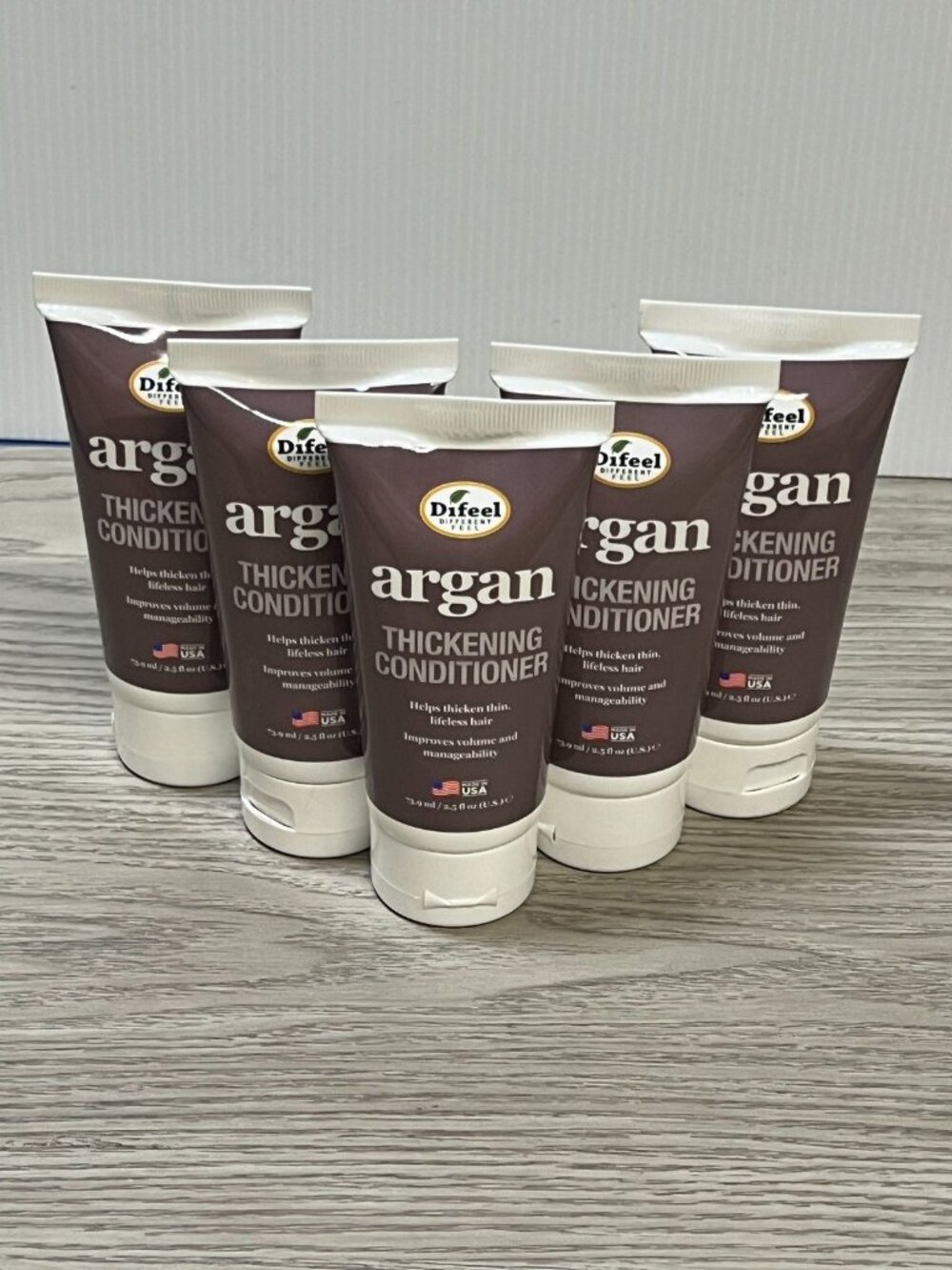 Difeel Argan Thickening Conditioner 2.5 Fl Oz Helps Volume Hair LOT of 5